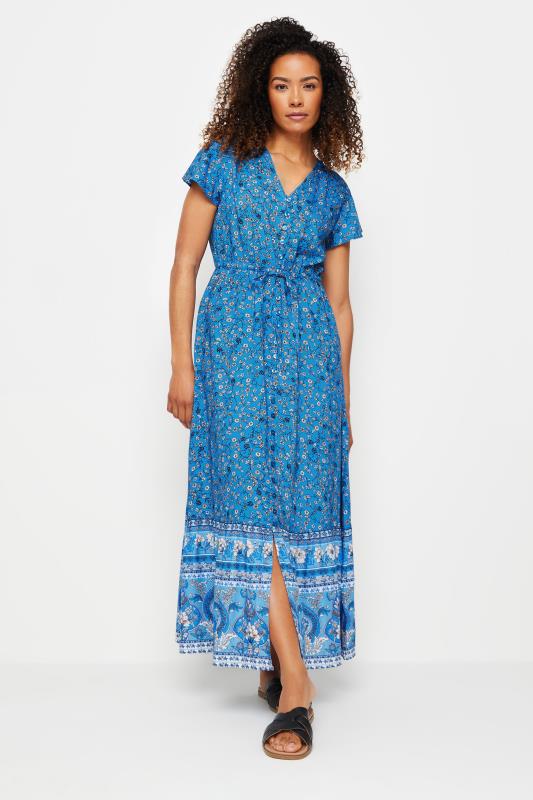 Women's  M&Co Blue Floral Print Tiered Maxi Dress