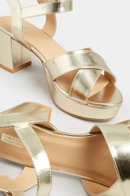 Gold Metallic Platform Heels In Wide E Fit & Extra Wide EEE Fit | Yours Clothing 5