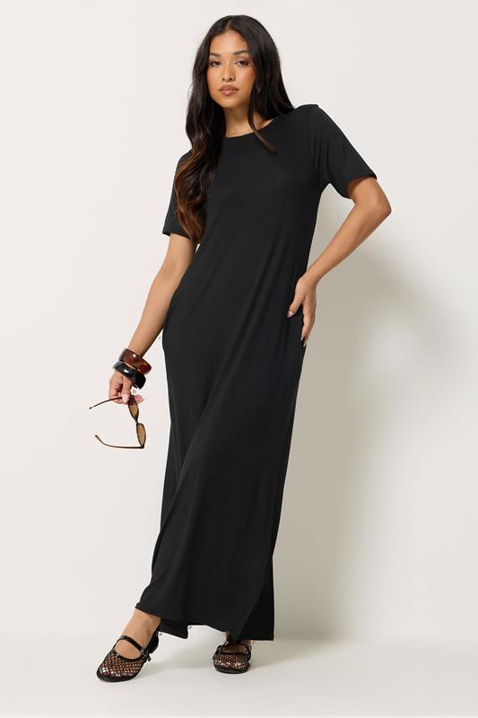 PixieGirl Petite Women's Black Short Sleeve T-Shirt Maxi Dress | PixieGirl  1