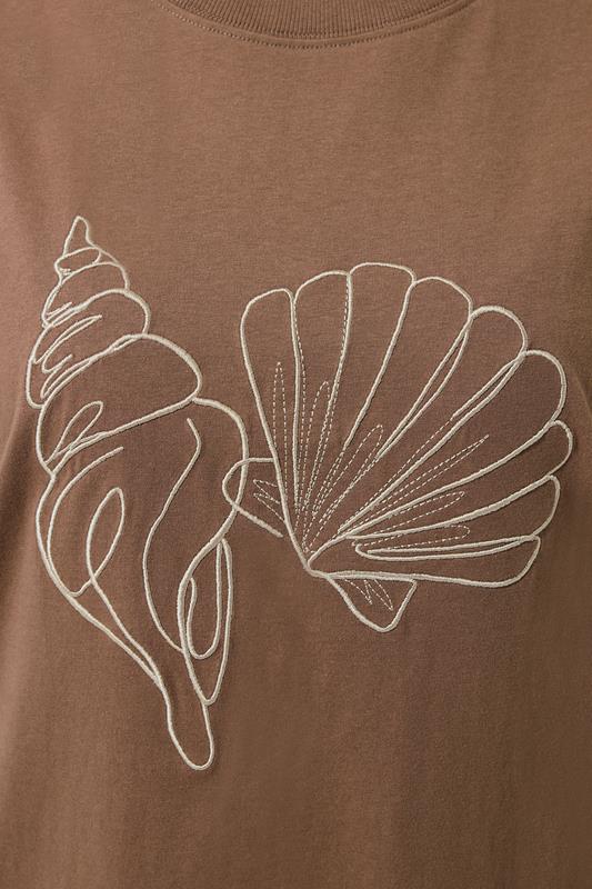 LIMITED COLLECTION  Plus Size Brown Embroidered Shell Longline T-Shirt | Yours Clothing  4