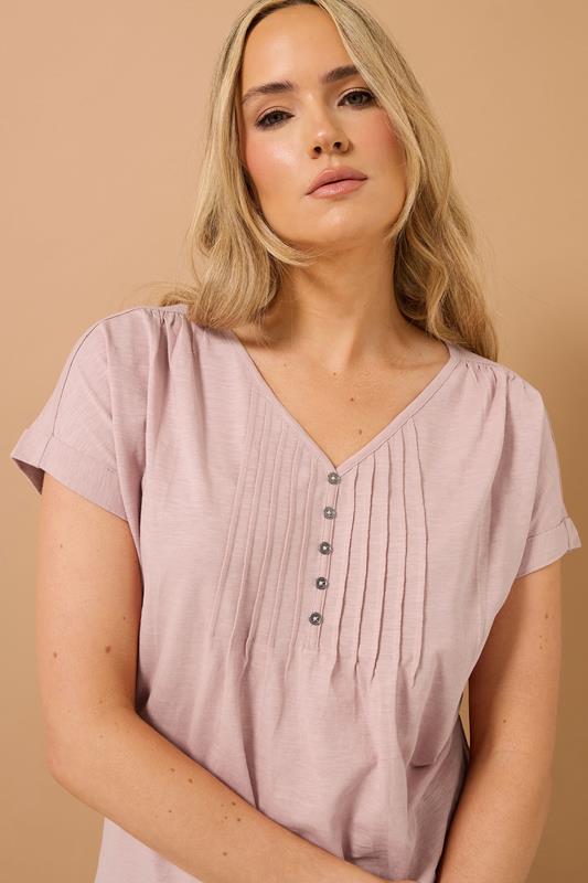 LTS Tall Light Pink Cotton Short Sleeve Henley Top | Long Tall Sally 5