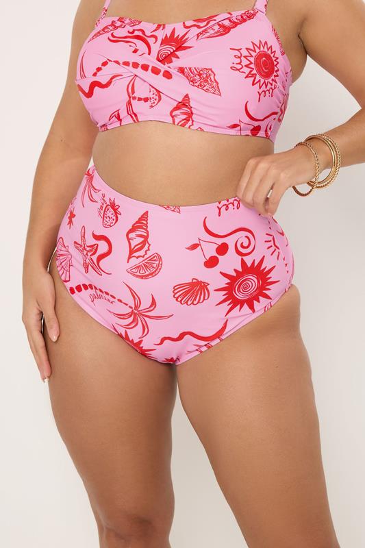 YOURS Plus Size Pink Shell Print Super High Waist Bikini Brief | Yours Clothing 1