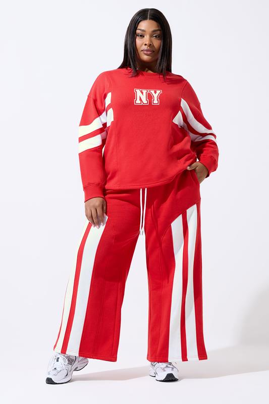 LIMITED COLLECTION Plus Size Red 'NY' Stripe Sweatshirt | Yours Clothing 1