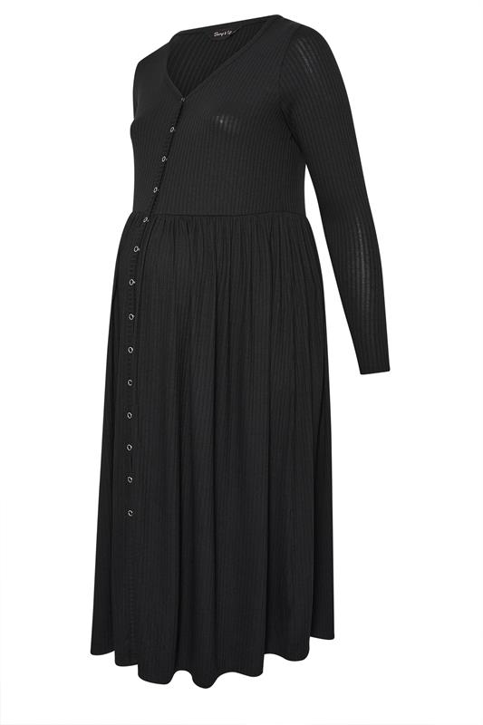 BUMP IT UP MATERNITY Plus Size Black Premium Ribbed Button Through Dress | Yours Clothing 5