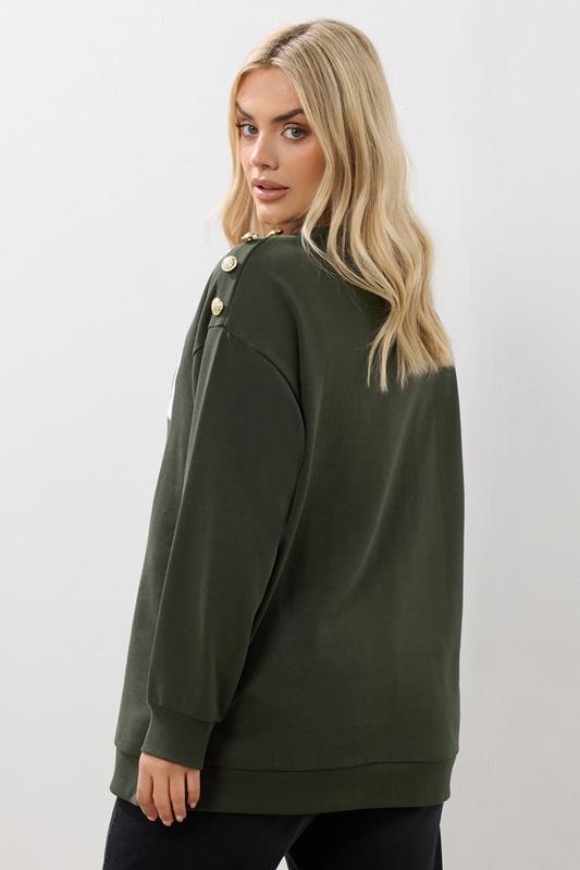 YOURS Plus Size Khaki Green 'Oslo' Slogan Sweatshirt | Yours Clothing 4