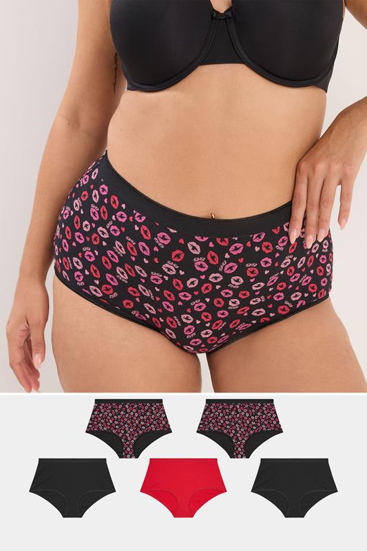 YOURSET 5 PACK Plus Size Red Kiss Print Full Briefs | Yours Clothing 1
