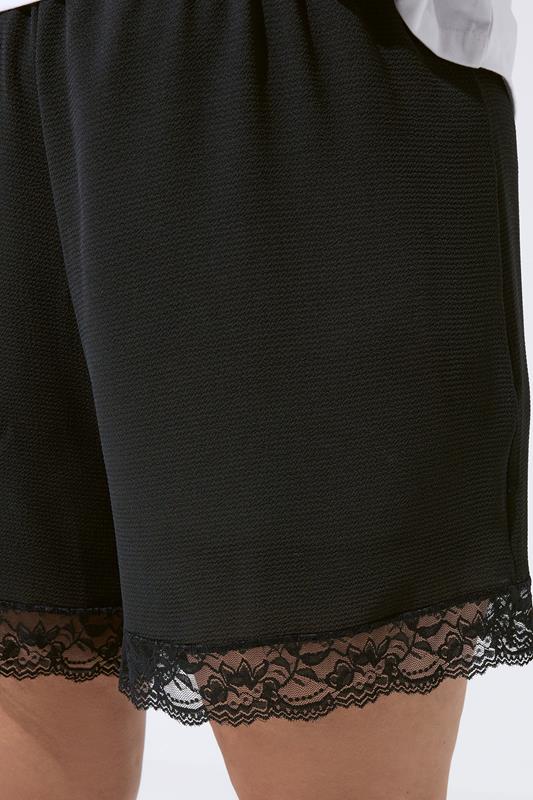LIMITED COLLECTION Plus Size Black Lace Hem Crinkle Shorts | Yours Clothing 4