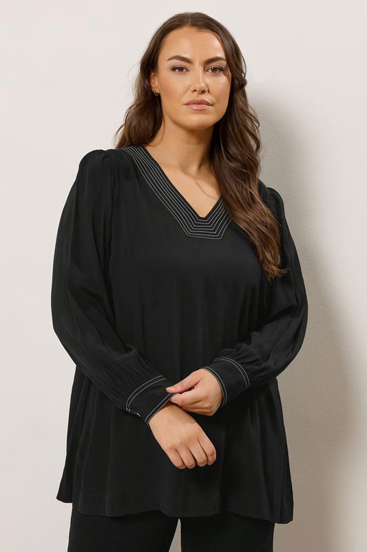 EVANS Plus Size Black Stitch Detail Blouse | Evans 2