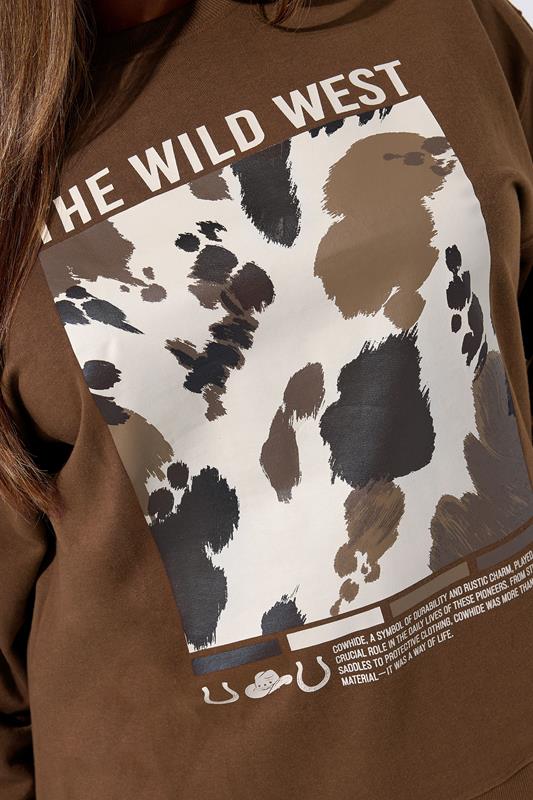 LIMITED COLLECTION Plus Size Chocolate Brown 'The Wild West' Cow Print Sweatshirt | Yours Clothing 4