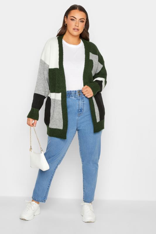 YOURS LUXURY Plus Size Green Colourblock Cardigan | Yours Clothing  3