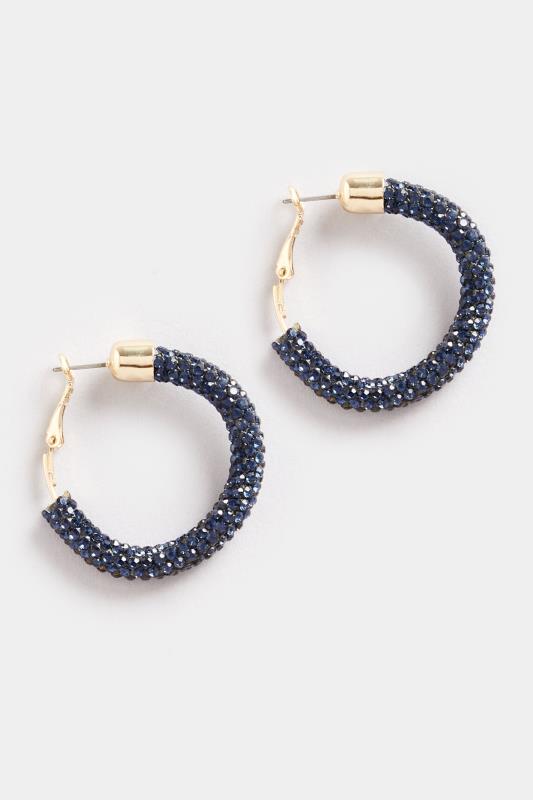 Gold Tone Navy Blue Diamante Hoop Earrings | Yours Clothing  1