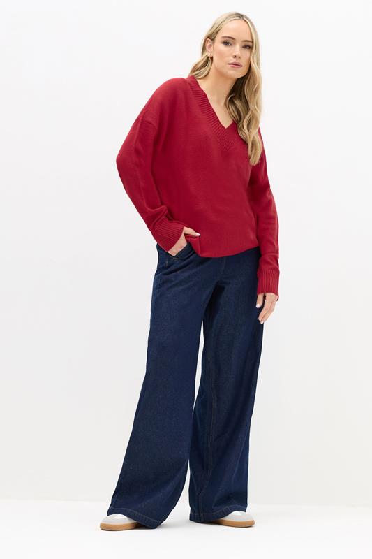 LTS Tall Red Wool V-Neck Jumper | Long Tall Sally 1