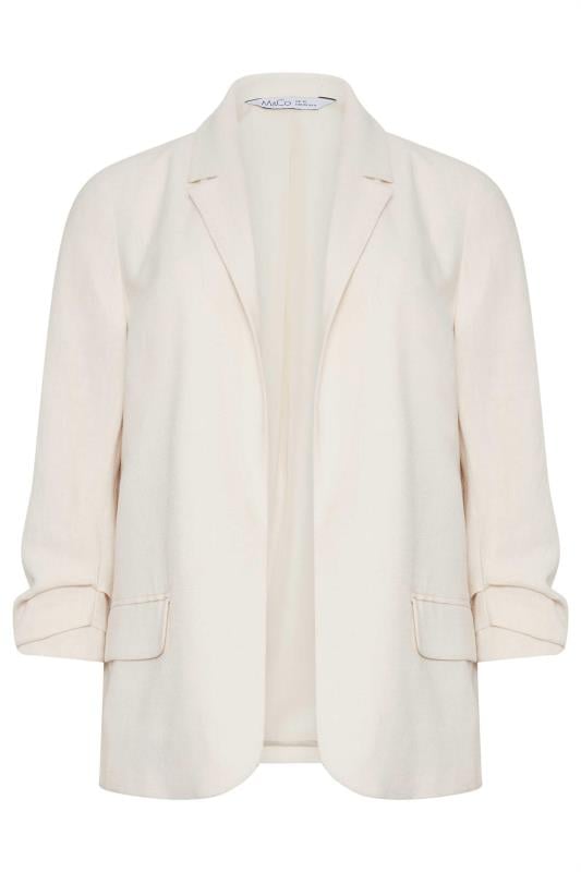 M&Co Ivory White Ruched Sleeve Linen Blazer | M&Co 6