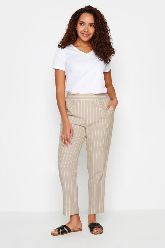 M&Co Natural Brown Stripe Print Linen Trousers | M&Co 2