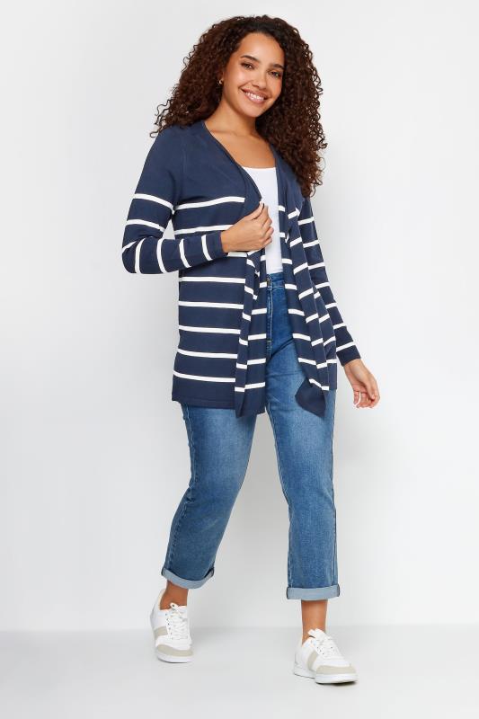 M&Co Navy Blue & White Striped Waterfall Cardigan | M&Co 2