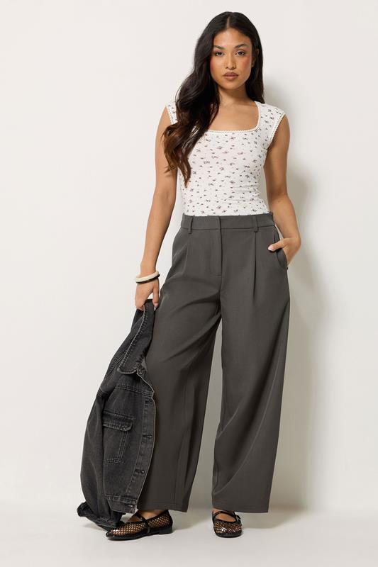  PixieGirl Petite Dark Grey Barrel Leg Trousers