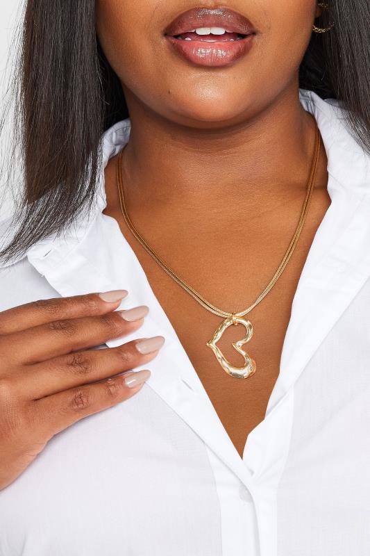 Plus Size  Yours Gold Tone Hammered Heart Necklace