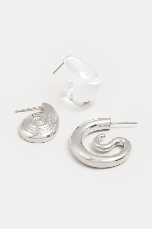 YOURSET 3 PACK Silver Tone Mixed Swirl Earrings | Yours Clothing 4