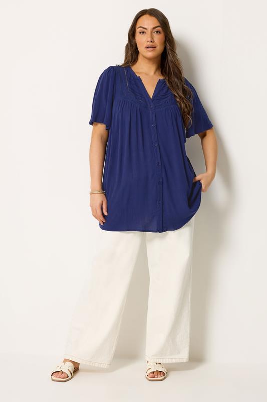 YOURS Plus Size Navy Blue Button Through Blouse | Yours Clothing 1
