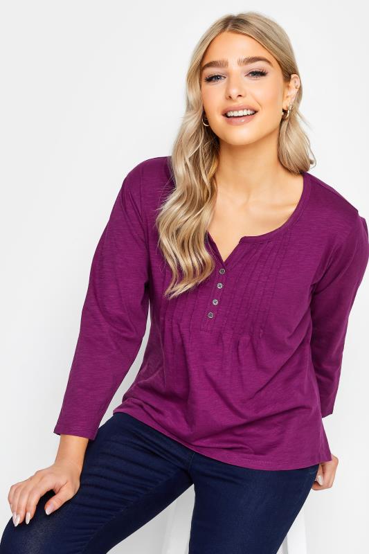 Women's  M&Co Petite Berry Red Cotton Henley Top