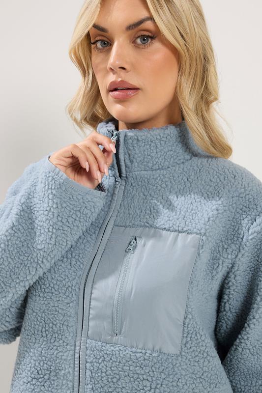 YOURS Plus Size Blue Teddy Borg Zip Through Fleece | Yours Clothing 5