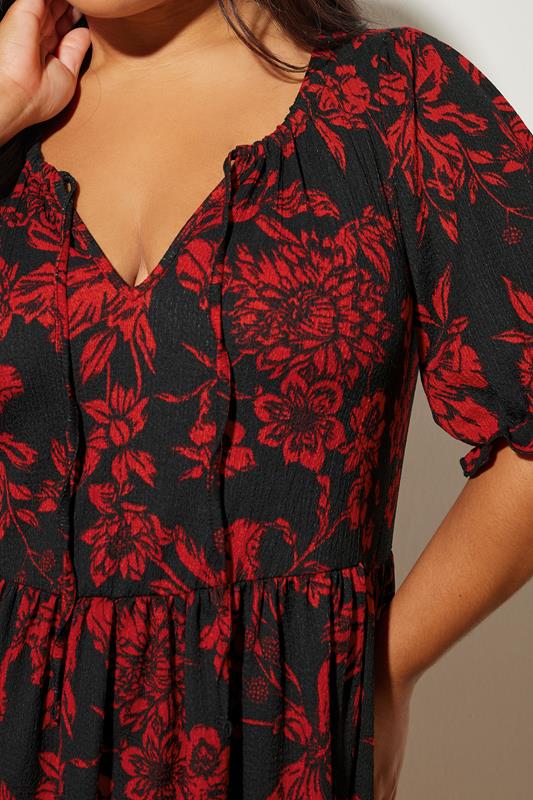 YOURS Plus Size Black & Red Floral Tie Neck Mini Dress | Yours Clothing 4