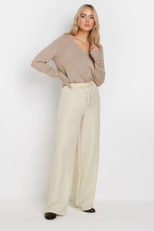 LTS Tall Women's Cream Textured Wide Leg Trousers | Long Tall Sally 2