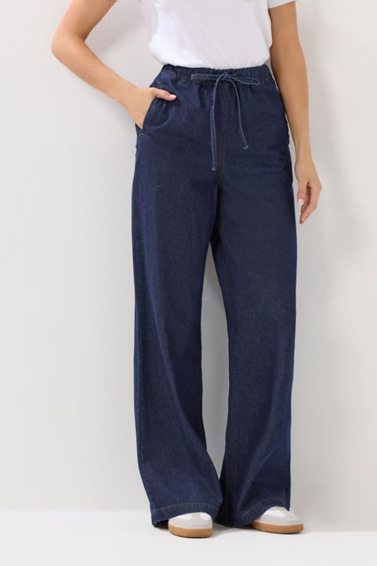 LTS Tall Indigo Blue Cotton Tie Waist Wide Leg Jeans | Long Tall Sally 2