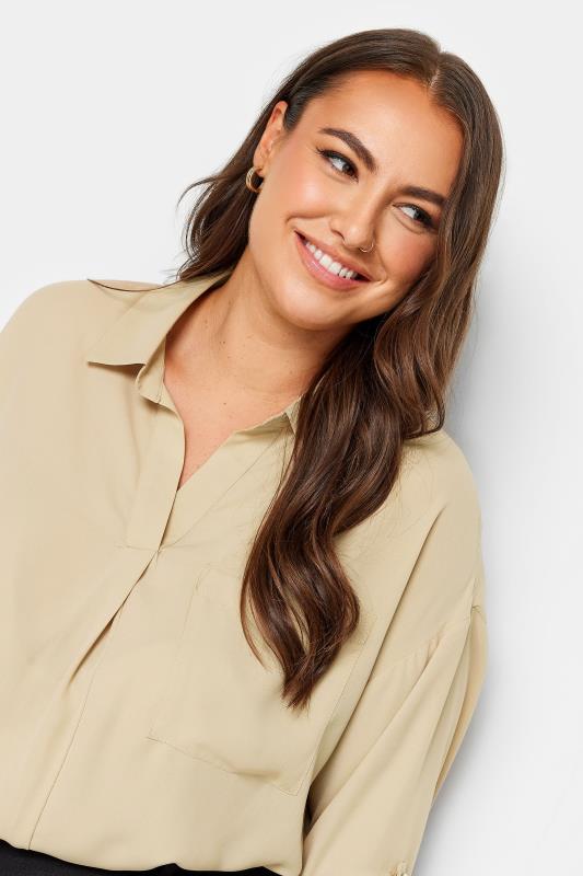 YOURS Plus Size Beige Brown Half Placket Collared Blouse | Yours Clothing 5