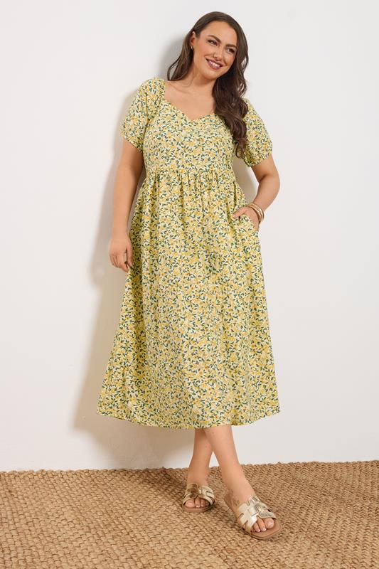 YOURS Plus Size Yellow Lemon Print Maxi Dress | Yours Clothing 2