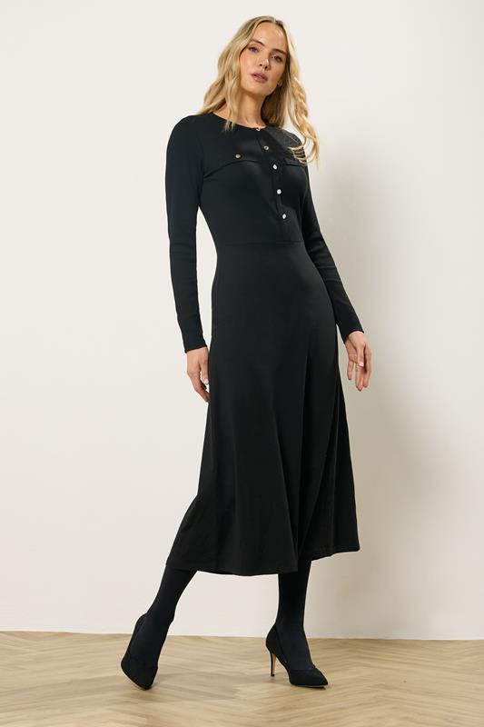 LTS Tall Black Button Detail A-Line Midaxi Dress | Long Tall Sally  4