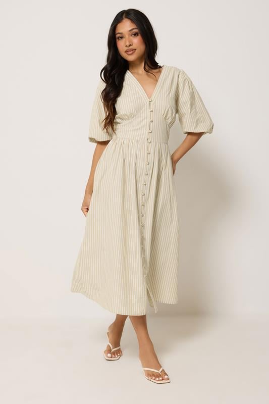  PixieGirl Petite Natural Brown Striped Tea Maxi Dress