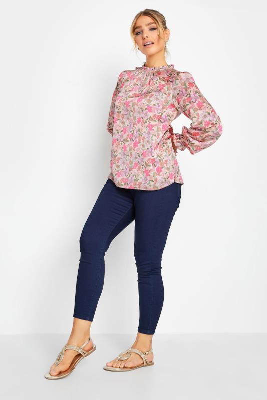 M&Co Pink Floral Print Frill Neck Blouse | M&Co 2