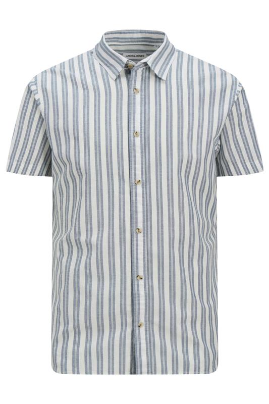 JACK & JONES Big & Tall White & Ensign Blue Striped Oxford Shirt | BadRhino 2