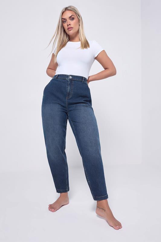 YOURS Curve Indigo Blue Stretch Denim Barrel Jeans