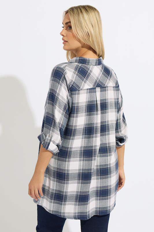 YOURS Plus Size Navy Blue Check Overhead Shirt | Yours Clothing 2