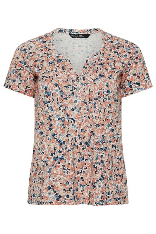 M&Co Petite Orange Ditsy Floral Cotton Henley Top | M&Co 5