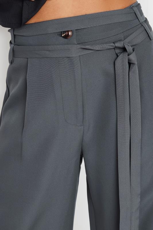 PixieGirl Petite Women's Grey Double Wrap Belted Wide Leg Trousers | PixieGirl 4