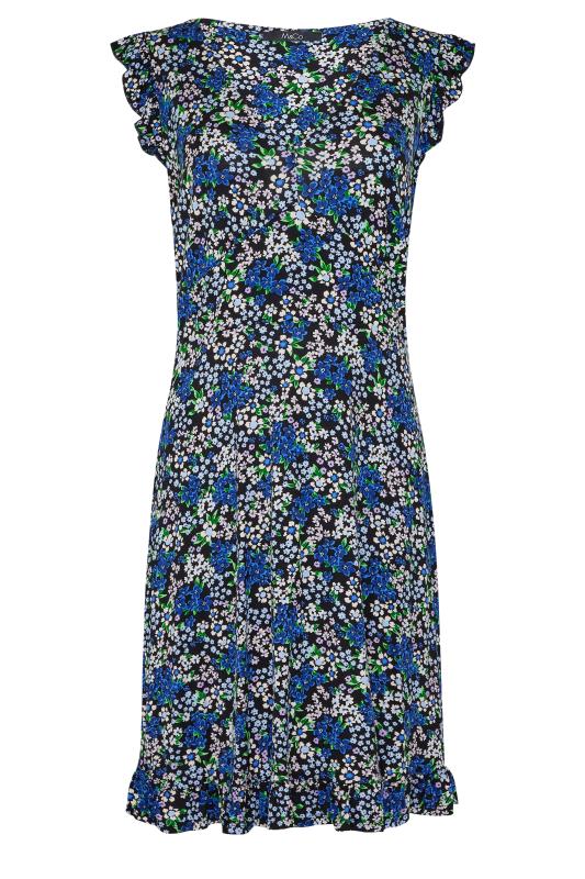 M&Co Blue Floral Print Frill Sleeve Mini Dress | M&Co 6
