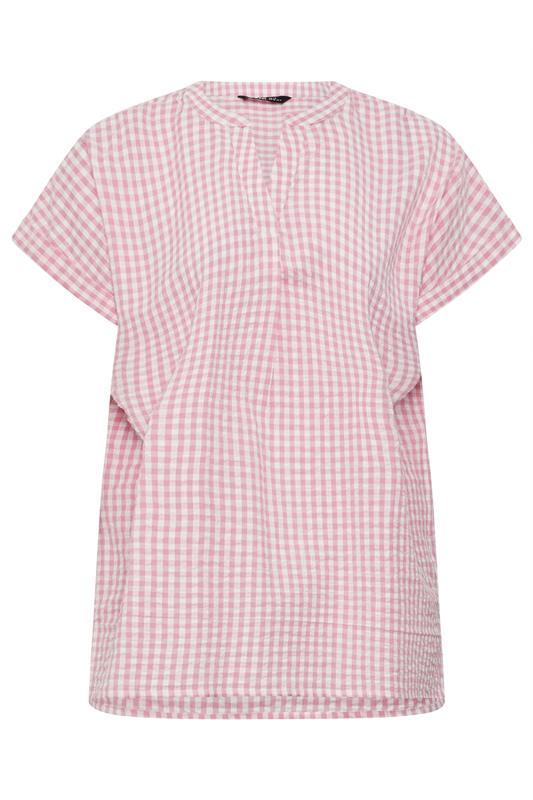 YOURS Plus Size Pink Check Overhead Half Placket Shirt | Yours Clothing 5