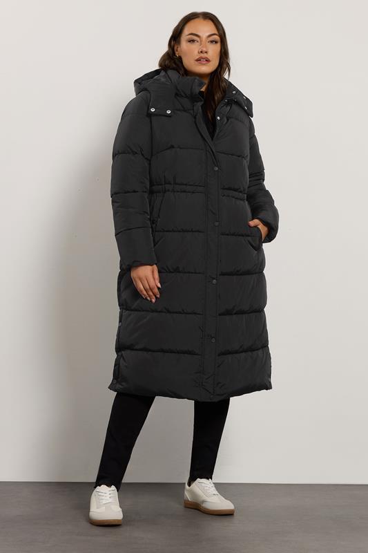 EVANS Curve Black Maxi Puffer Coat | Evans 1
