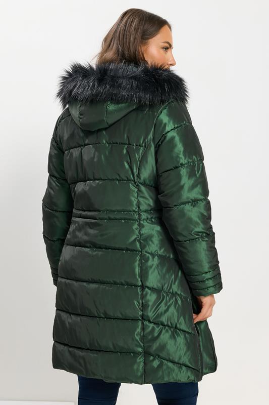 BUMP IT UP Maternity Plus Size Green Panelled Puffer Midi Coat | Yours Clothing 2