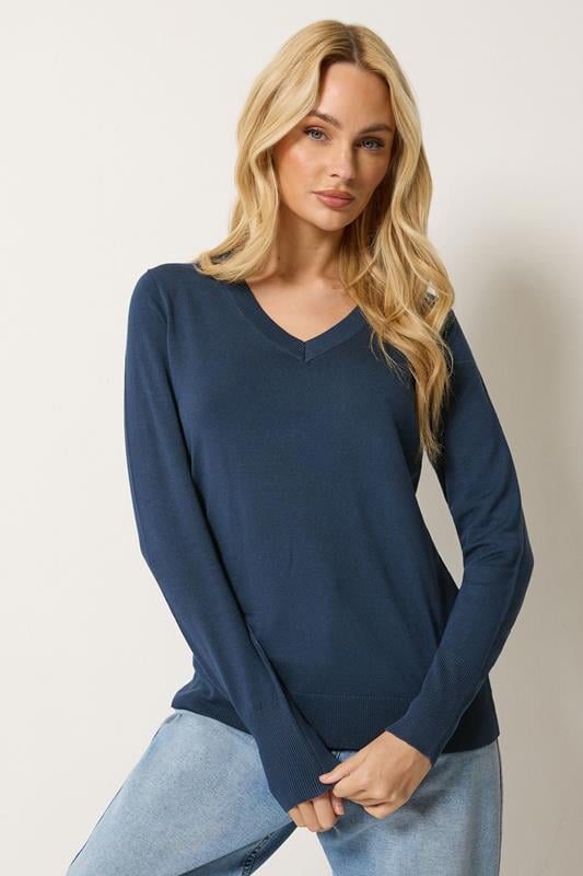  M&Co Navy Blue V-Neck Jumper