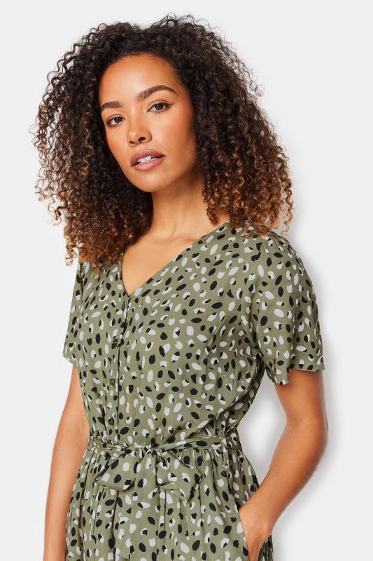 M&Co Khaki Green Spot Print Half Placket Dress | M&Co 4