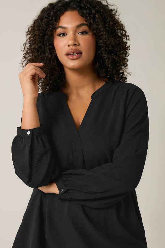 EVANS Plus Size Black Notch Neck Long Sleeve Blouse | Evans 4