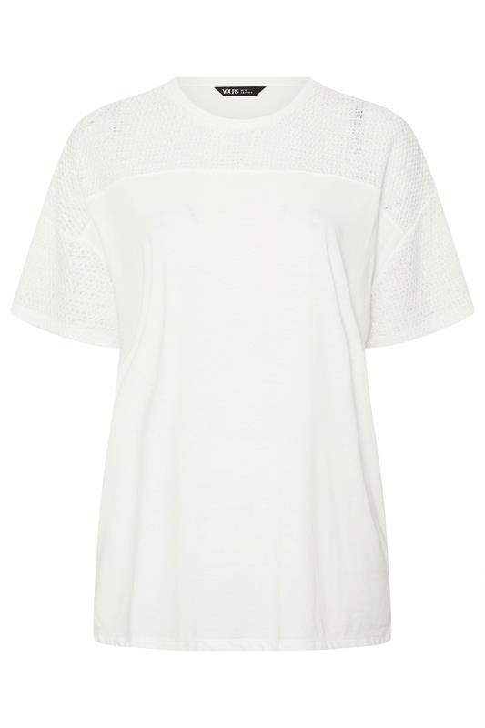 YOURS Plus Size White Woven Panel Oversized T-Shirt | Yours Clothing 5