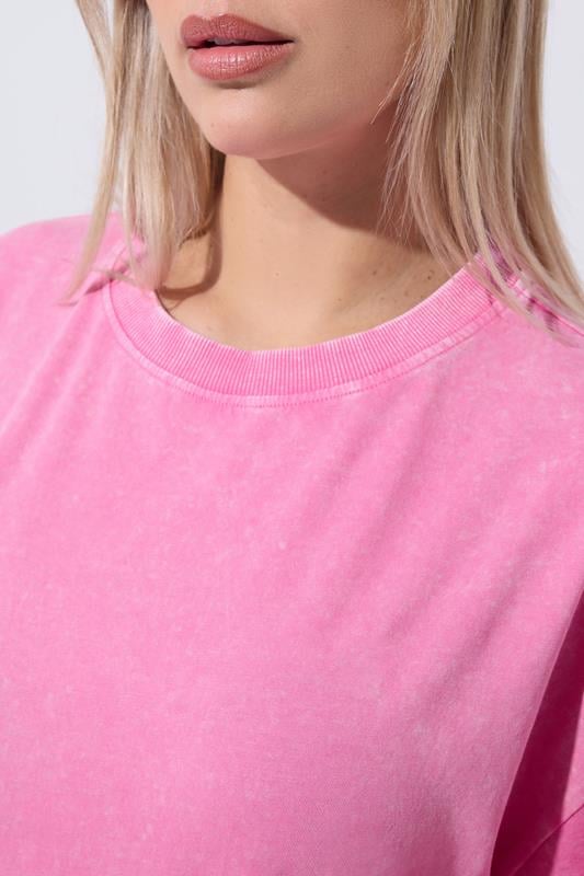 LIMITED COLLECTION Plus Size Pink Acid Wash T-Shirt | Yours Clothing 4