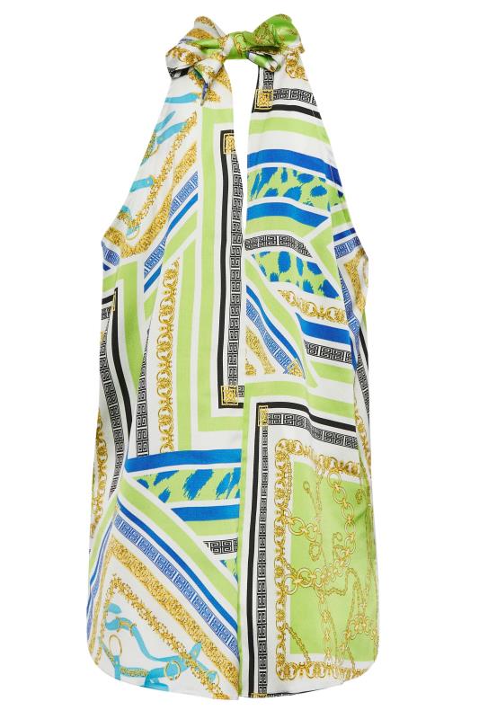 M&Co Lime Green Scarf Print Halter Neck Blouse | M&Co 7
