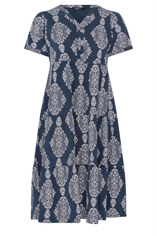 YOURS Plus Size Navy Blue Paisley Tiered Midi Dress | Yours Clothing 5