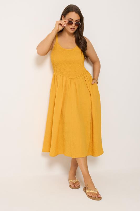 YOURS Plus Size Golden Yellow Shirred Sundress | Yours Clothing 1